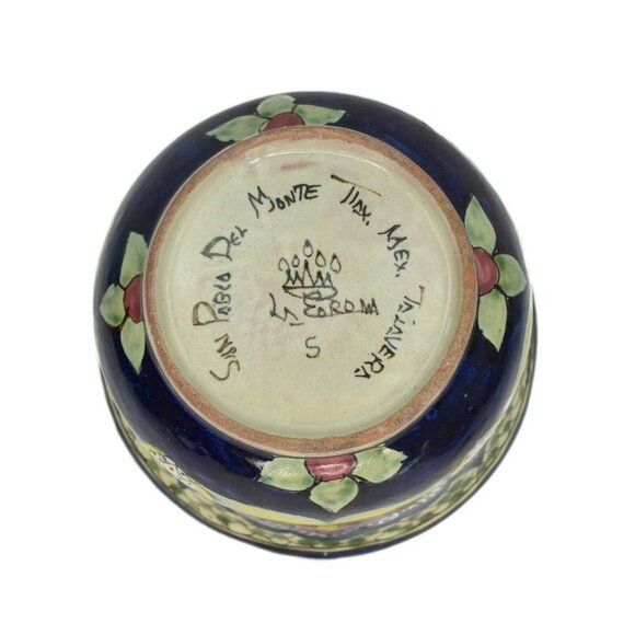 Vintage Mexican Pottery Cachepot Talavera San Pablo Del Monte Tlaxcala Mexico - Picture 8 of 9